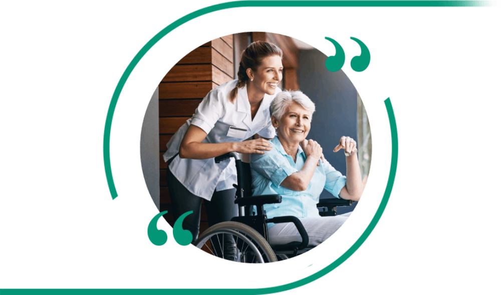 Caregiver and elderly woman smiling