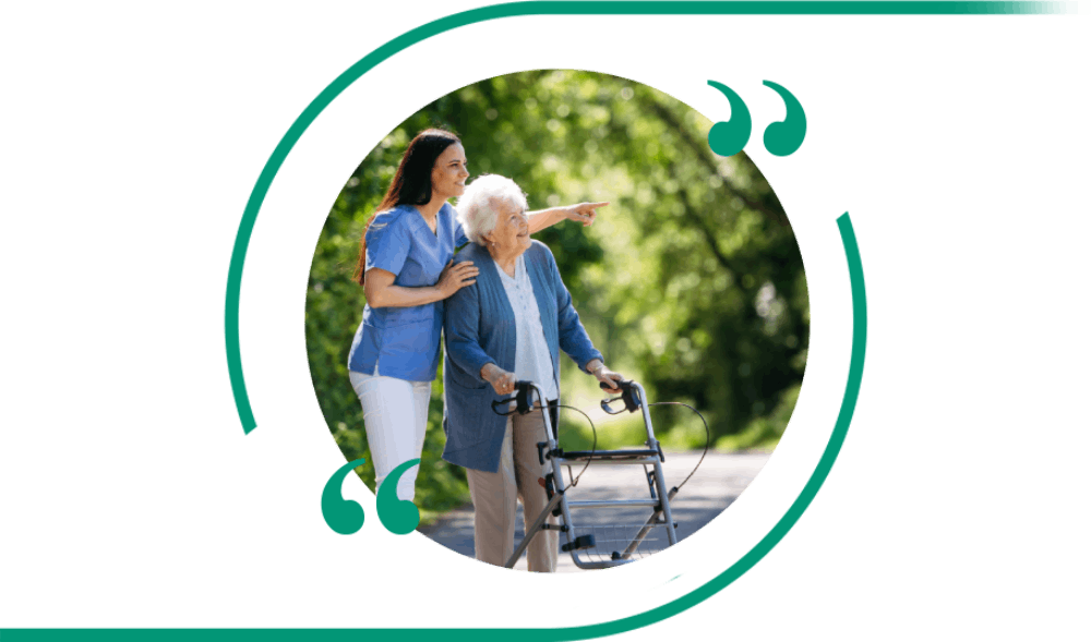 Caregiver aiding senior outdoors